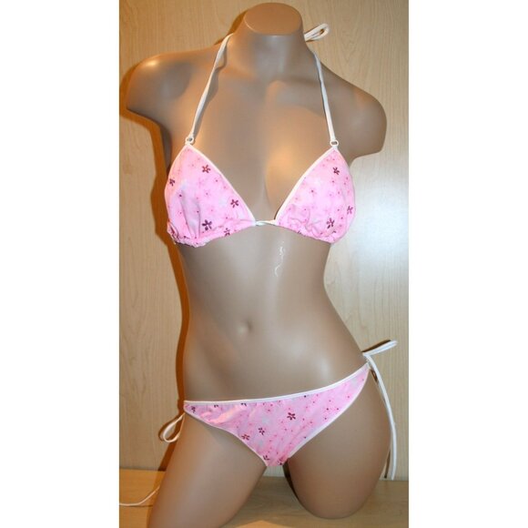 BODYZONE New Scrunch butt side tie and halter top set Pink floral Dancer - Picture 1 of 4